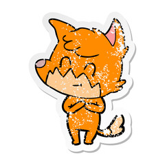 distressed sticker of a cartoon friendly fox