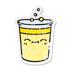 distressed sticker of a quirky hand drawn cartoon cup of lemonade