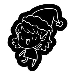 cartoon icon of a elf girl wearing santa hat