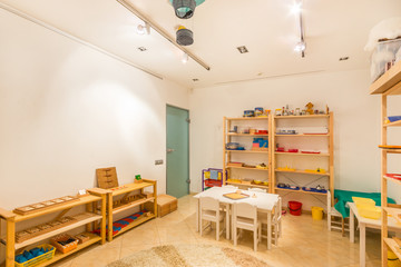 Kindergarten Preschool Classroom Interior. Art room for education children's creativity