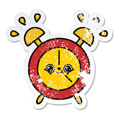 distressed sticker of a cute cartoon alarm clock