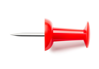 Realistic red pin thumbtack isolated on white background. Vector illustration ready for use. EPS10.
