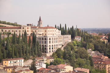 Fototapeta premium Beautiful view of the hill of San Pietro and the panorama of the city of Verona, Italy
