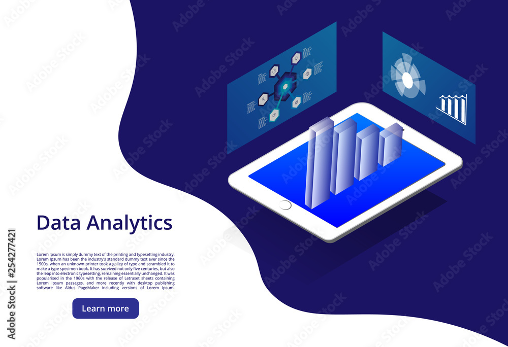Poster isometric modern computers technology and networking concept. web cloud technology business. interne