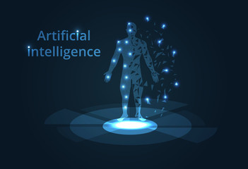 Abstract Artificial intelligence. Lines connected to thinkers, symbolizing the meaning of artificial intelligence. Technology web background. Virtual concept