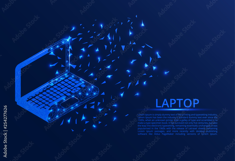 Poster laptop. low poly model of a notebook. internet or digital or devices and computer symbol. abstract i