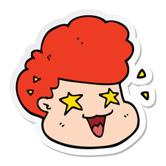 sticker of a cartoon excited boy