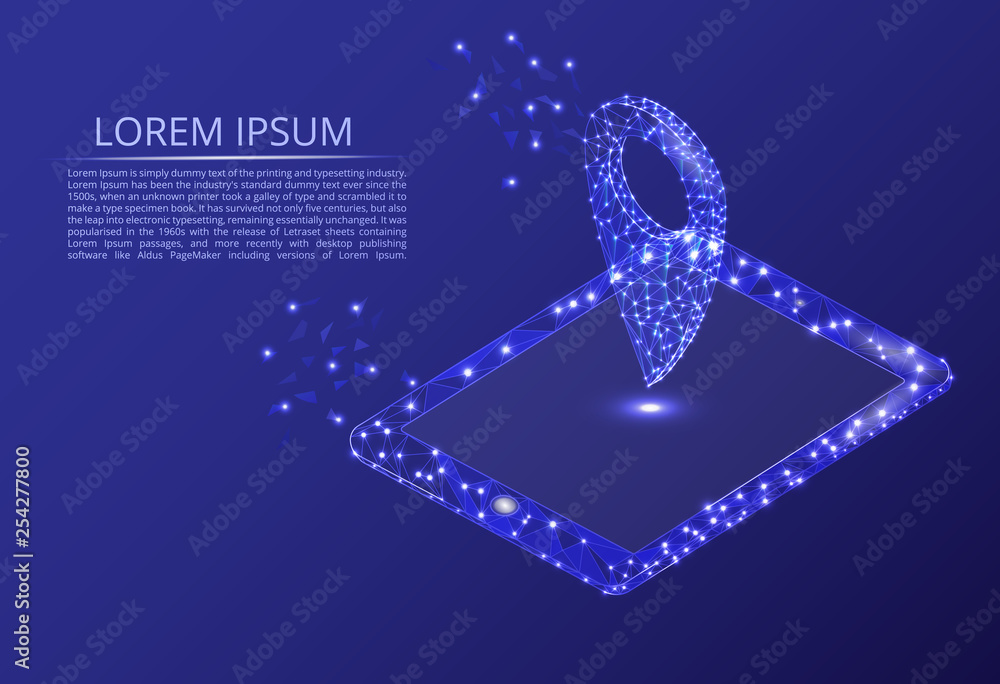 Poster abstract image of a tablet in the form of space, consisting of points, lines. vector abstract polygo
