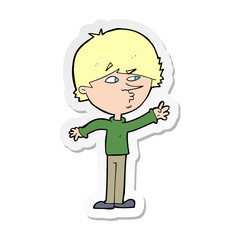 sticker of a cartoon worried man reaching