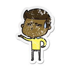 distressed sticker of a cartoon man sweating