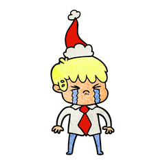 textured cartoon of a boy crying wearing santa hat