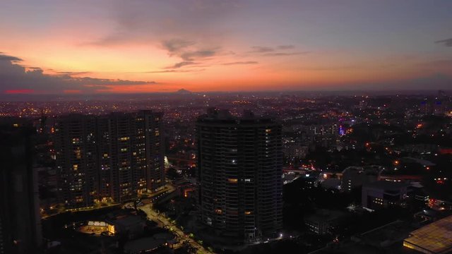 Sunset Evening Flight Over Bangalore Cityscape Aerial Panorama 4k India