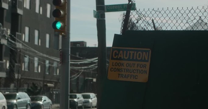 'Look Out For Construction Traffic' generic construction sign in Long Island City, Queens.