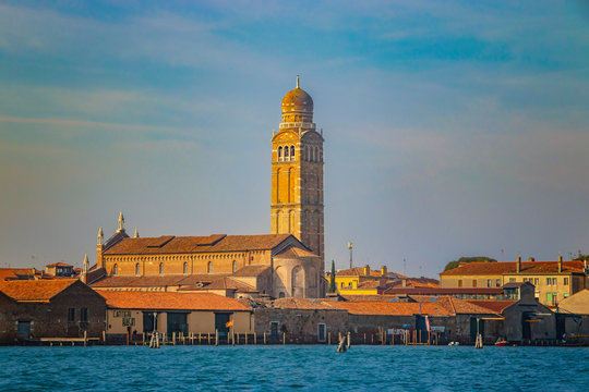 The beautiful tower in island Murano Venice in Italy.