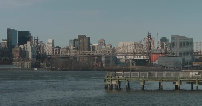 North facing view of the Manhattan skyline from the waterfront in the Anable Basin, Long Island City, Queens.