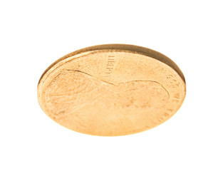 Shiny USA one cent coin on white background