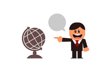 Businessman pointing at World Globe
