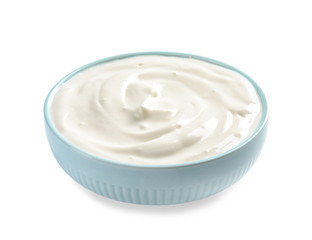 Obraz na płótnie Canvas Bowl with creamy yogurt on white background