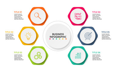 Infographic design vector and marketing icons for diagram, graph, presentation and round chart. Concept with 6 options