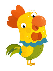 cartoon scene with rooster on white background - illustration for children