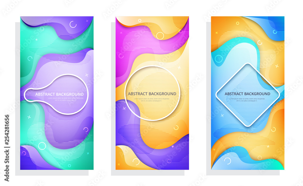 Poster flat vector image, three abstract backgrounds for web site design, flyer and banner