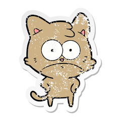 Obraz na płótnie Canvas distressed sticker of a cartoon nervous cat