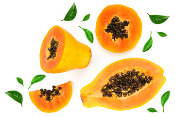 ripe slice papaya isolated on a white background. Top view. Flat lay