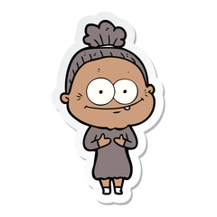 sticker of a cartoon happy old woman