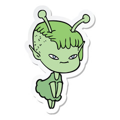 sticker of a cute cartoon alien girl