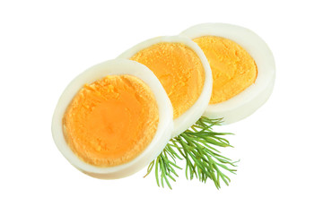 boiled egg slice isolated on white background