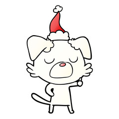 gradient cartoon of a dog wearing santa hat