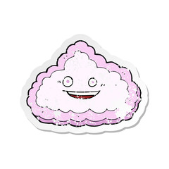 retro distressed sticker of a cartoon happy pink cloud
