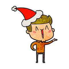 textured cartoon of a excited man wearing santa hat