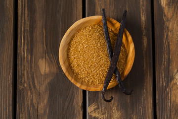 vanilla sugar in a wooden bowl