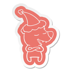 cartoon  sticker of a bear wearing santa hat