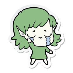 sticker of a cartoon crying elf girl