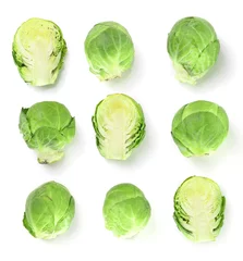 Foto op Aluminium Brussels sprouts isolated on white background closeup. Top view. Flat lay. Set or collection © kolesnikovserg