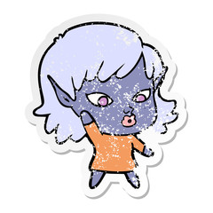 distressed sticker of a pretty cartoon elf girl
