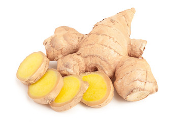 fresh Ginger root and slice isolated on white background