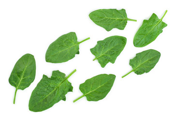 fresh spinach isolated on white background with copy space for your text. Top view. Flat lay