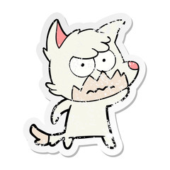 distressed sticker of a cartoon annoyed fox