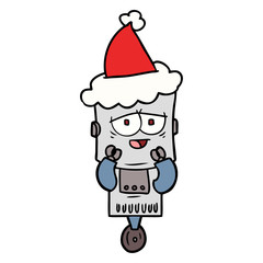 line drawing of a robot wearing santa hat