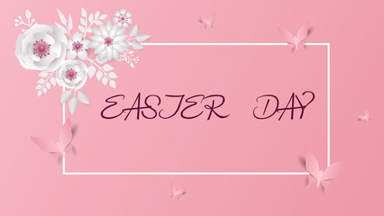 Obraz na płótnie Canvas Happy Easter day design with frame egg and flowers.