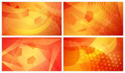 Set of four football or soccer abstract backgrounds with big ball in national colors of Spain