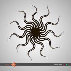 Isolated symmetrical pattern. Abstract round monochrome object. Vector illustration without gradient.