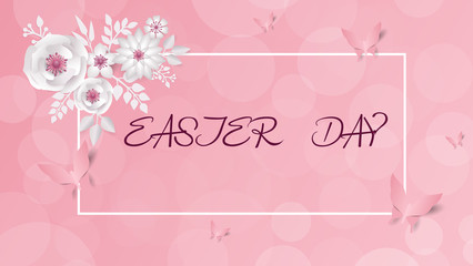 Fototapeta na wymiar Happy Easter day design with frame egg and flowers.