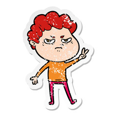 distressed sticker of a cartoon angry man