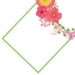 Easter Flower Wreath with Neon Frame Isolated on White Background. Floral Illustration for Print, Card, Invitation, Announcement, Advertisement, Banner etc.