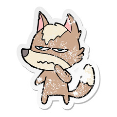 distressed sticker of a cartoon annoyed wolf