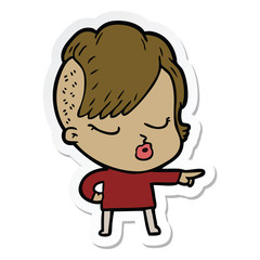 sticker of a cartoon pretty hipster girl